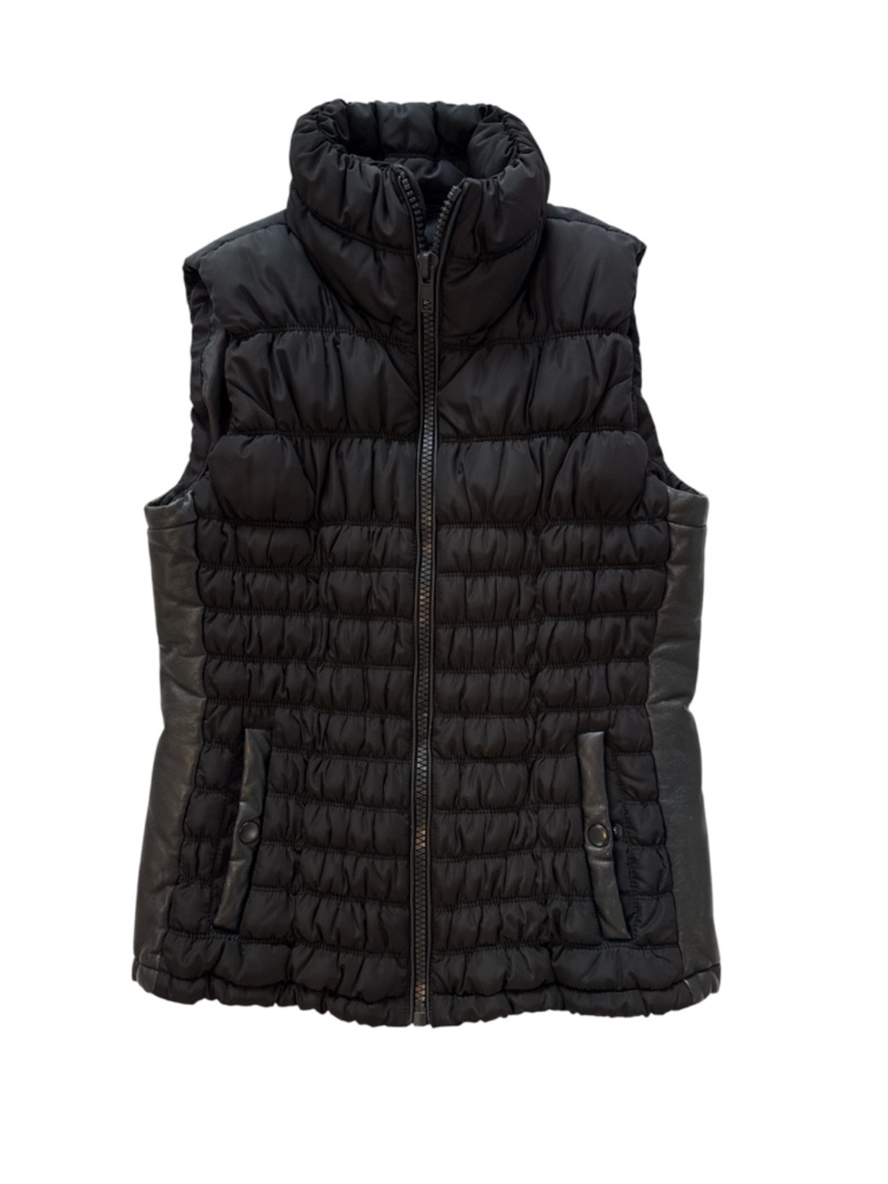 Black Rivet Women’s Quilted Puffer Vest - Black, Size XS - Faux Leather Detail